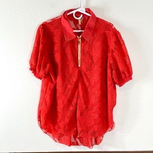 Lamjya lace floral semi sheer blouse size 3X